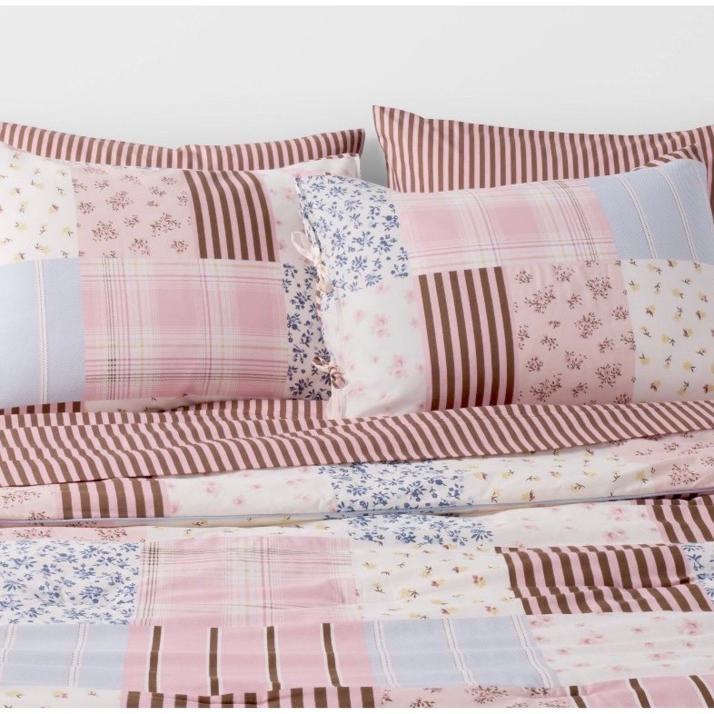 Hollister x Target Cotton Percale Comforter Set Twin Pink Blue Patchwork Floral